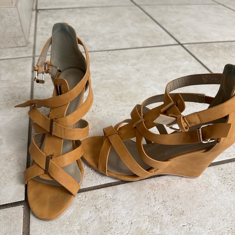 Jessica Tan Strappy Wedge Sandals
